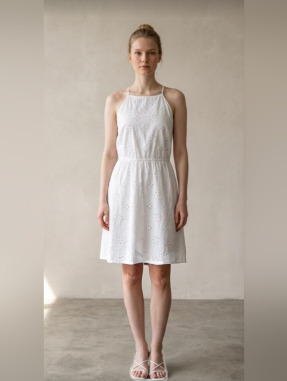 NWT! LOFT! PUREST WHITE COTTON EYELET SPAGHETTI STRAP SUNDRESS, DRESS! SZ 2